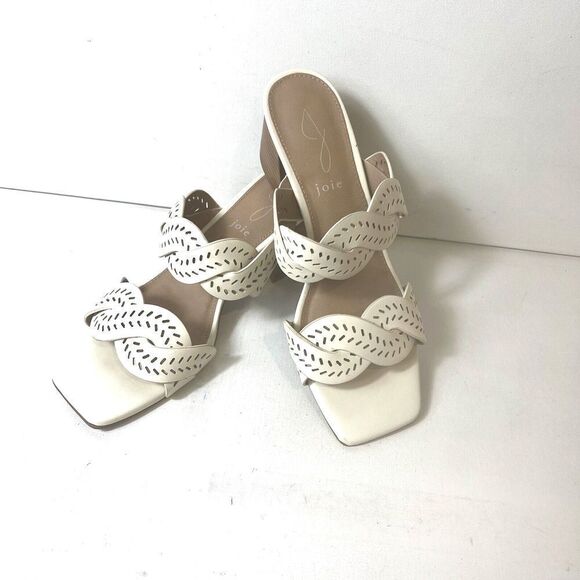 Joie Slip On Strap Comfort Sandal Ivory Cutout Faux Leather Womens 6.5M Mid Heel - Picture 4 of 10